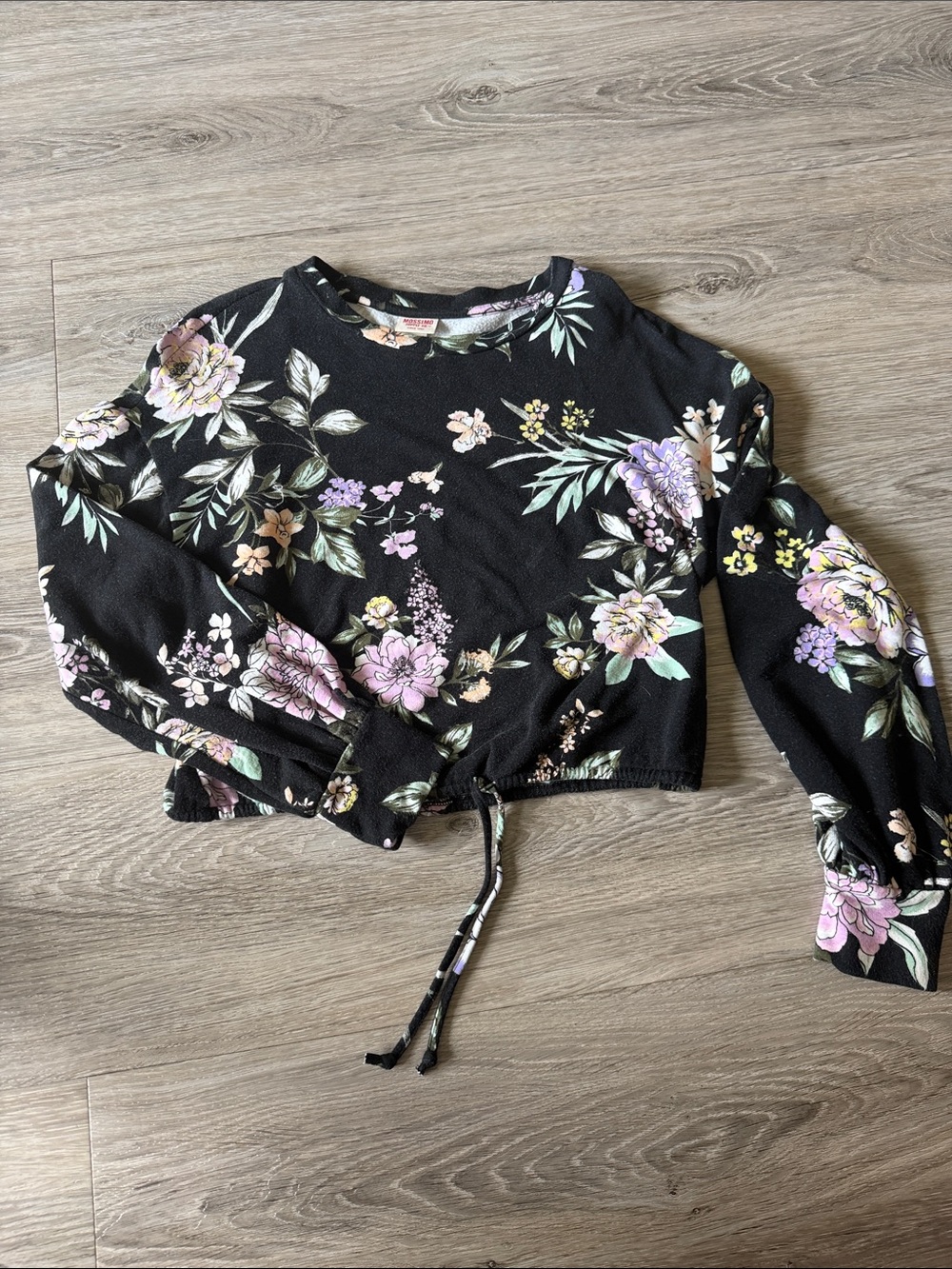 Mossimo Supply Co. Black Floral Drawstring Crop Top